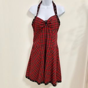 Tripp NYC Y2K Hot Topic Plaid Halter Grommet Mini Dress - Jrs LARGE